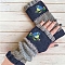 Acrylic Fibers Bird Pattern Knitting Fingerless Gloves, Arm Warmer, Winter Warm Gloves with Thumb Hole, Prussian Blue, 250x100x20mm