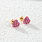 Heart Shaped Rhinestone Stud Earrings, Stainless Steel Women's Jewelry, Pink, 7x7mm