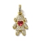 Rack Plating Brass Micro Pave Clear Cubic Zirconia Pendants, Real 18K Gold Plated, Long-Lasting Plated, Lead Free & Cadmium Free, Human, Red, 30.5x14x9mm, Hole: 5.5mm