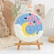 DIY Moon Pattern Punch Embroidery Beginner Kits for Beginners, including Embroidery Fabric & Hoop & Yarn, Punch Needle Pen, Instruction, Light Sky Blue, 20cm