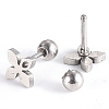 Tarnish Resistant 201 Stainless Steel Flower Barbell Cartilage Earrings EJEW-R147-26-2