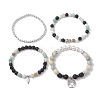 4Pcs 4 Styles 6/8mm Round Natural Lava Rock & Flower Amazonite & Shell Pearl Beaded Stackable Stretch Bracelet Sets BJEW-JB10333-4