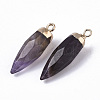Top Golden Plated Natural Amethyst Pointed Pendants G-S359-078F-3