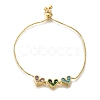 Rack Plating Brass Micro Pave Colorful Cubic Zirconia Box Chain Heart Link Slider Bracelets BJEW-H614-01G-01-1