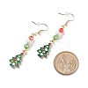 Enamel Christmas Tree with Glass Pearl Dangle Earrings EJEW-JE04961-04-4