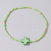 Beach Vacation Style Shell Cross & Glass & Brass Beaded Stretch Bracelets for Women FP3154-2-1