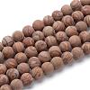 Natural Wood Lace Stone Round Bead Strands G-T055-8mm-06-1