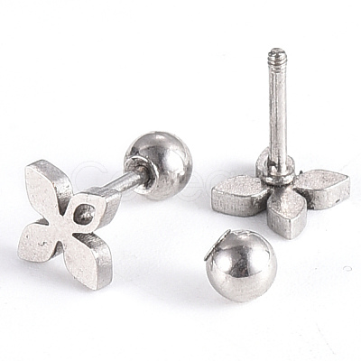 Tarnish Resistant 201 Stainless Steel Flower Barbell Cartilage Earrings EJEW-R147-26-1