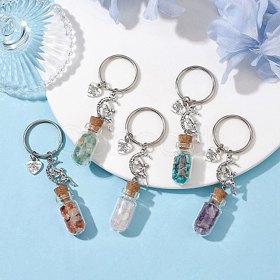 5Pcs 5 Styles Glass Wishing Bottle Pendant Keychains KEYC-JKC00717-1