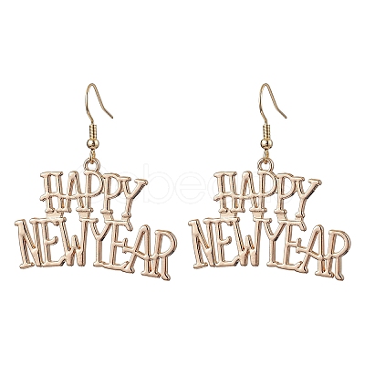 Word Happy New Year Alloy Dangle Earrings for Women EJEW-JE06155-1