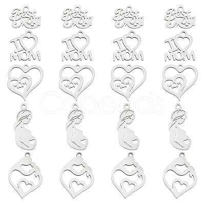 PandaHall Elite 20Pcs 5 Style Mother's Day 201 Stainless Steel & 304 Stainless Steel Pendants STAS-PH0003-97-1