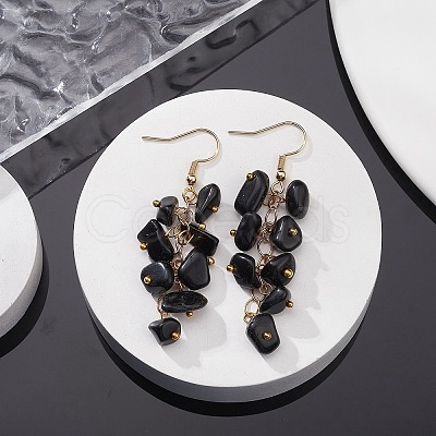 Natural Obsidian Chips Dangle Earrings EJEW-JE05266-04-1