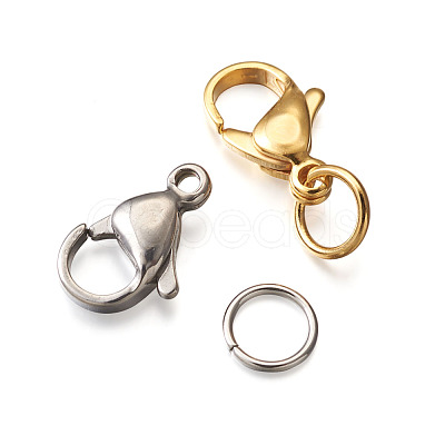 Yilisi PVD Vacuum Plating 304 Stainless Steel Lobster Claw Clasps and 304 Stainless Steel Jump Rings STAS-YS0001-06-1