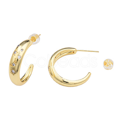 Cubic Zirconia Moon and Star Half Hoop Earrings EJEW-N011-70-1