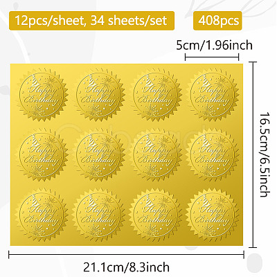 34 Sheets Self Adhesive Gold Foil Embossed Stickers DIY-WH0509-059-1