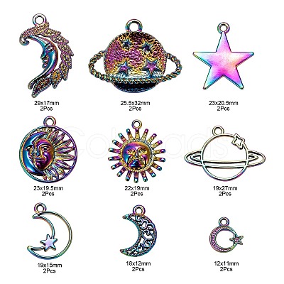 18Pcs 9 Style Rainbow Color Alloy Pendants FIND-LS0001-18MC-1