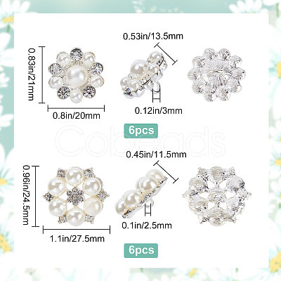 Gorgecraft 12Pcs 2 Style Alloy Rhinestone Shank Buttons RB-GF0001-05-1