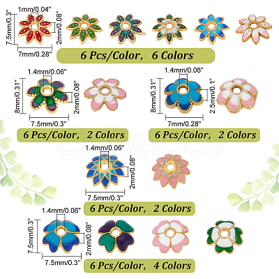 PandaHall Elite 96Pcs 16 Styles Multi-Petal Alloy Enamel Bead Caps FIND-PH0017-97-1