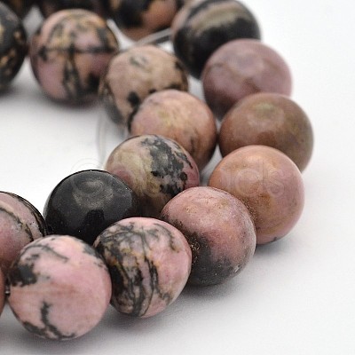 Round Natural Rhodonite Beads Strands G-M136-10mm-1