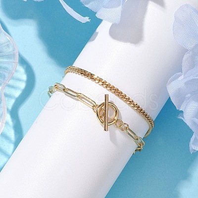 2Pcs 2 Styles Brass Twist Chain Bracelets and Paperclip Chain Bracelets for Women Men BJEW-JB10593-1