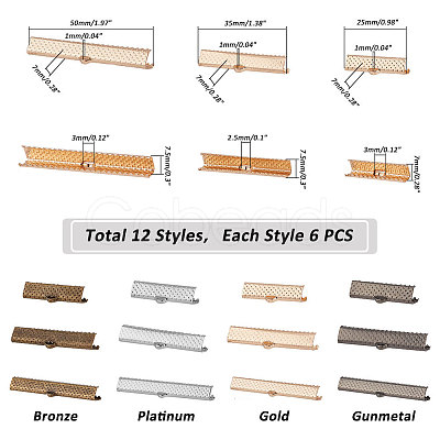 PandaHall Elite 72Pcs 12 Style Iron Ribbon Ends IFIN-PH0001-87-1