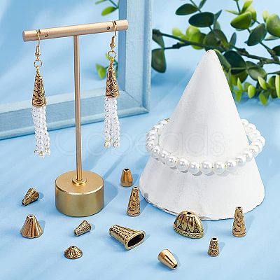 Nbeads 80Pcs 8 Style Tibetan Style Alloy Beads Cone & Caps FIND-NB0003-15-1