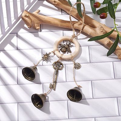 Alloy & Iron Bee Key Protective Witch Bells for Doorknob Hanging Ornaments HJEW-JM01893-1