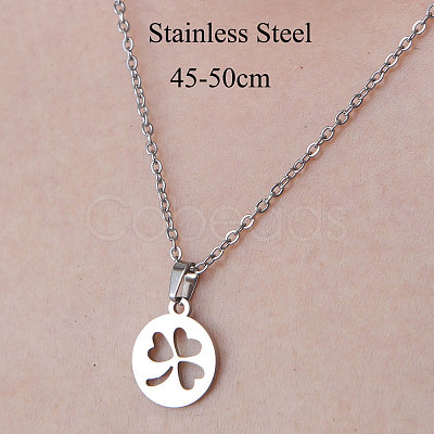 Non-Tarnish 201 Stainless Steel Hollow Clover Pendant Necklace NJEW-OY001-20-1