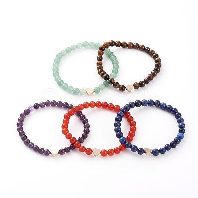 Round Natural Gemstone Beads Stretch Bracelets BJEW-JB05873-1