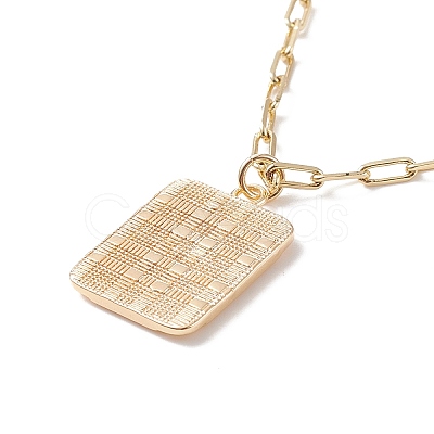 Brass Rectangle with Initial Letter Pendant Necklace with Paperclip Chains for Men Women NJEW-JN04007-1