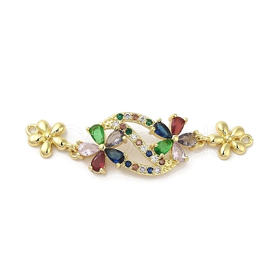 Rack Plating Brass Pave Colorful Cubic Zirconia Flower Connector Charms KK-C052-37E-G-1