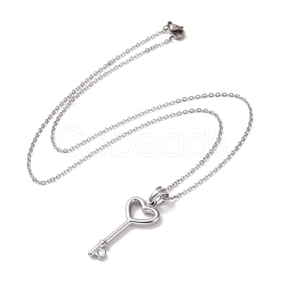 Non-Tarnish 304 Stainless Steel Heart Skeleton Key Pendant Necklace for Women STAS-E154-17P-1