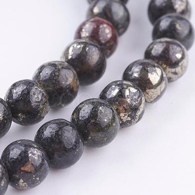 Natural Pyrite Beads Strands G-P303-01-6mm-8-1