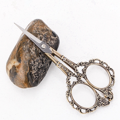 Alloy & Stainless Steel Retro Embossed Flower Scissors PW-WG89999-01-1