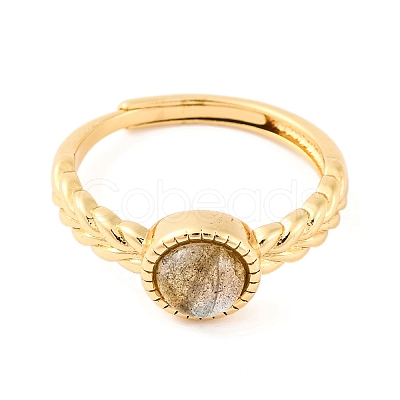 Round Natural Labradorite Adjustable Rings RJEW-Q817-03G-04-1