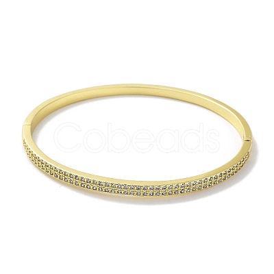 Brass Micro Pave Clear Cubic Zirconia Hinged Bangles for Woman BJEW-Z061-02G-1