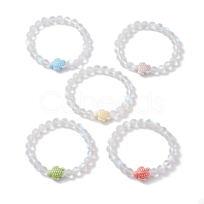 8mm Round Dyed Synthetic Moonstone Beaded Stretch Bracelets BJEW-JB10306-1