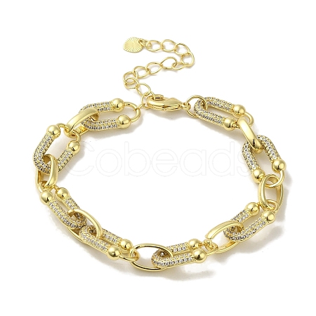 Rack Plating Brass Micro Pave Clear Cubic Zirconia Oval Link Chain Bracelets for Women BJEW-P323-08G-1