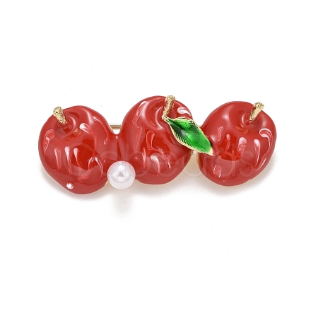 Christmas Apple Enamel Pin with Resin Pearl JEWB-A004-30G-1