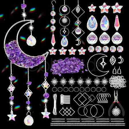 DIY Natural Amethyst Chips & Moon Suncatchers Making Kits PW-WGD87FC-02-1