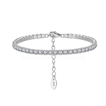 Rhodium Plated Real Platinum Plated 925 Sterling Silver Link Chain Bracelet BJEW-P311-01P-01-1