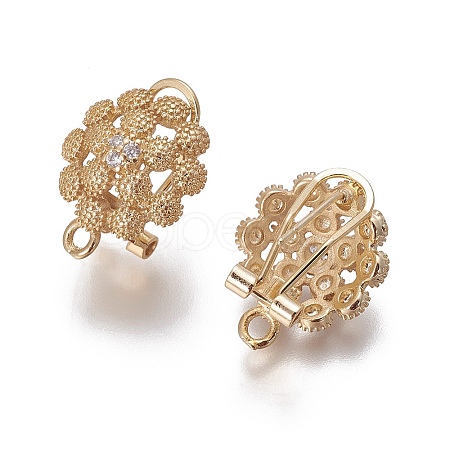 Brass Micro Pave Cubic Zirconia Stud Earring Findings X-KK-O121-15G-1