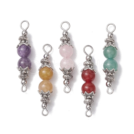 Natuarl Mixed Gemstone Round Beaded Connector Charms PALLOY-JF02714-1