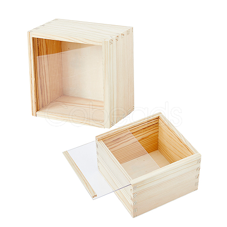 Unfinished Wood Storage Gift Box with Visible Acrylic Slide Lid FIND-WH0420-51-1