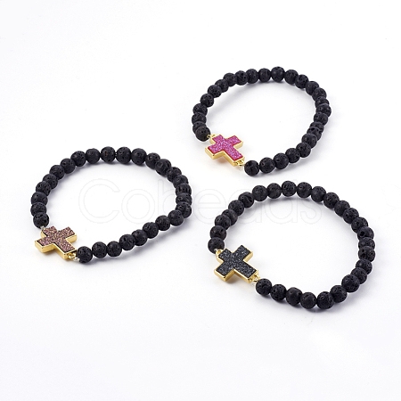 Natural Lava Rock Beads Stretch Bracelets BJEW-JB04008-M-1