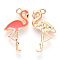 Alloy Enamel Pendants, Flamingo Shape, Light Gold, Light Coral, 26x14x2mm, Hole: 1.6mm