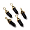 Natural Obsidian Pendants, Faceted, with Golden Tone Brass Findings, Lead free & Cadmium Free, Bullet, 27~30x9~10x7~8mm, Hole: 4x3mm