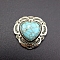 Alloy Buttons, with Synthetic Turquoise, Heart, Antique Silver, Turquoise, 29x30mm