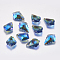 Faceted Glass Rhinestone Charms, Imitation Austrian Crystal, Leaf, Sapphire, 10x15x5mm, Hole: 1mm