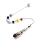 Natural Tiger Eye Pointed Dowsing Pendulums, with Natural Chakra Round Gemstone Beads & 304 Stainless Steel Findings, Faceted Bullet Charm, 272mm